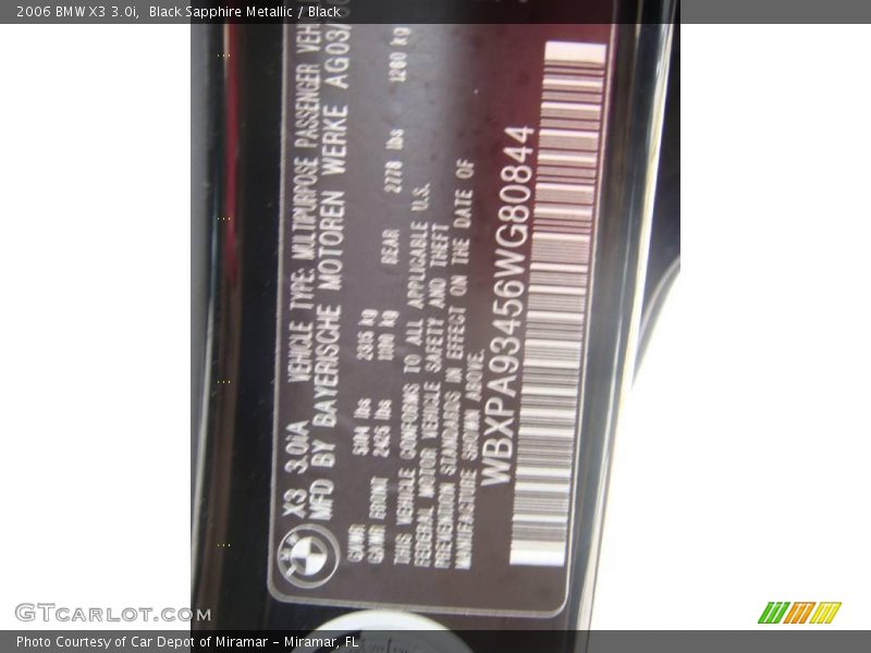 Black Sapphire Metallic / Black 2006 BMW X3 3.0i