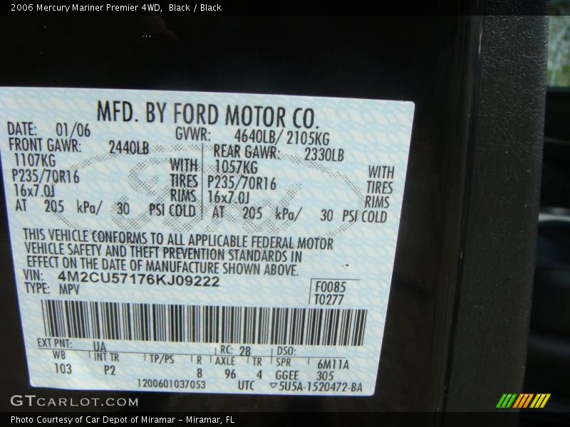 Black / Black 2006 Mercury Mariner Premier 4WD
