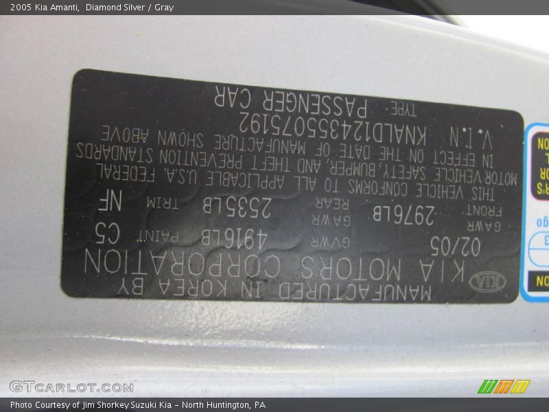 Diamond Silver / Gray 2005 Kia Amanti