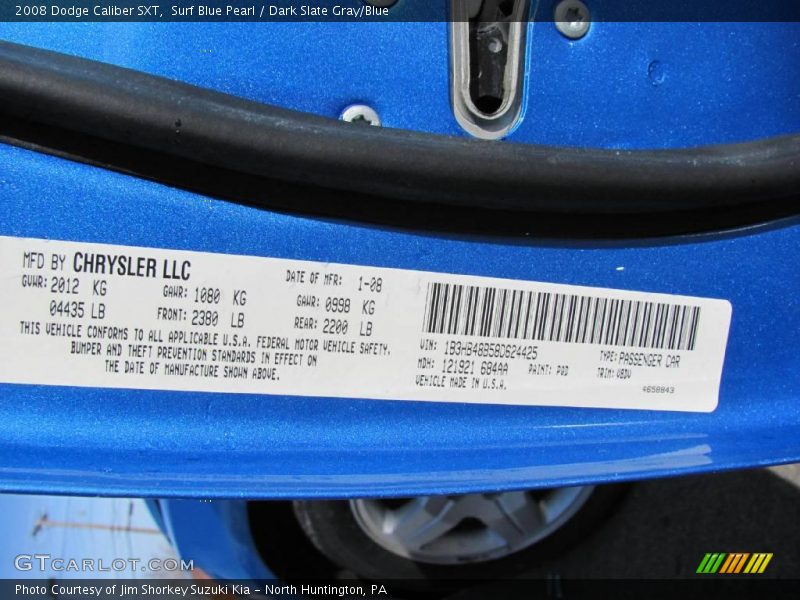 Surf Blue Pearl / Dark Slate Gray/Blue 2008 Dodge Caliber SXT