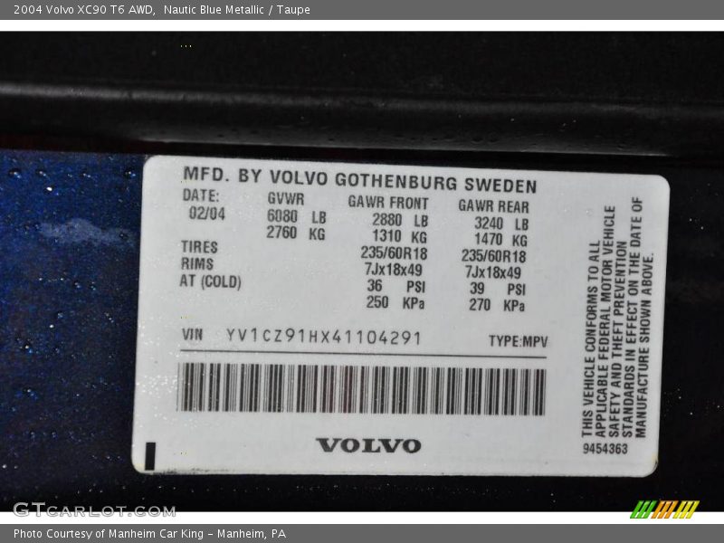 Nautic Blue Metallic / Taupe 2004 Volvo XC90 T6 AWD
