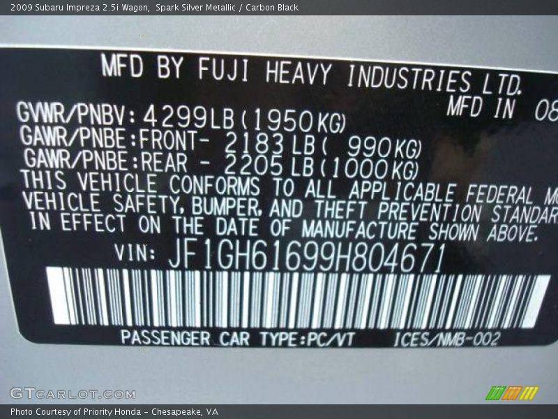Spark Silver Metallic / Carbon Black 2009 Subaru Impreza 2.5i Wagon