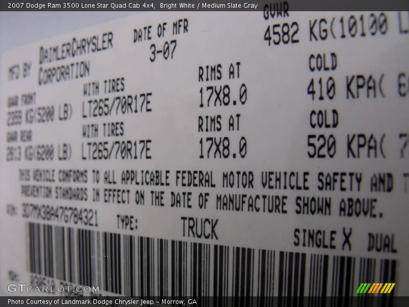 Bright White / Medium Slate Gray 2007 Dodge Ram 3500 Lone Star Quad Cab 4x4
