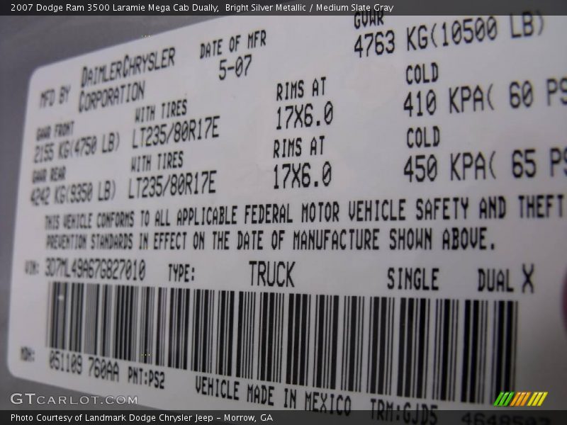 Bright Silver Metallic / Medium Slate Gray 2007 Dodge Ram 3500 Laramie Mega Cab Dually