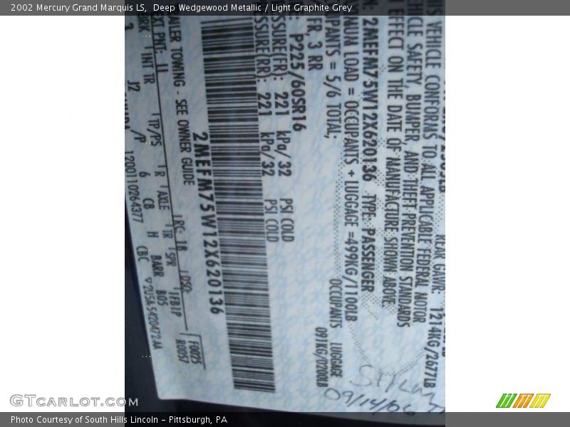 Deep Wedgewood Metallic / Light Graphite Grey 2002 Mercury Grand Marquis LS