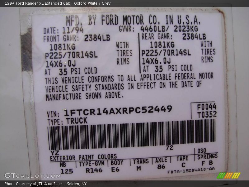 Oxford White / Grey 1994 Ford Ranger XL Extended Cab