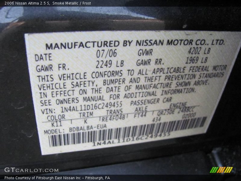 Smoke Metallic / Frost 2006 Nissan Altima 2.5 S