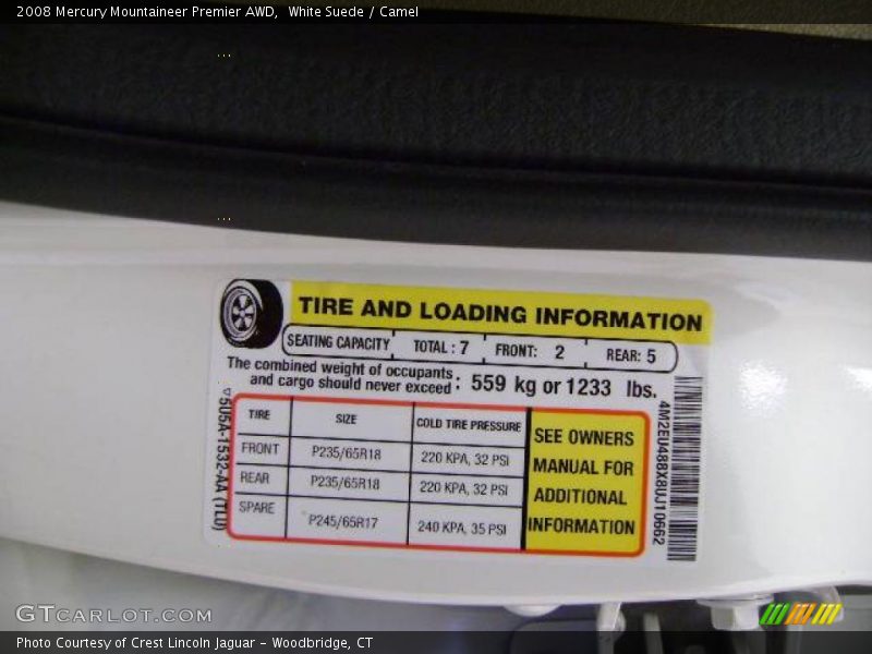 White Suede / Camel 2008 Mercury Mountaineer Premier AWD