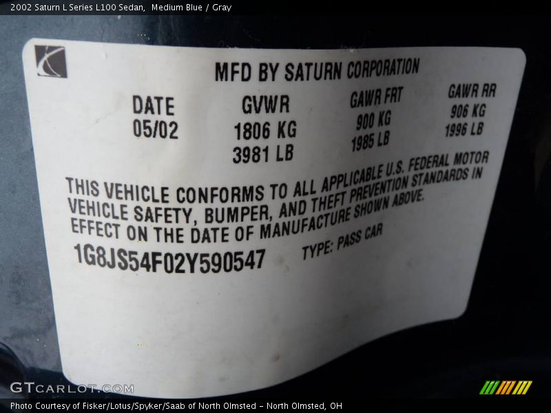 Medium Blue / Gray 2002 Saturn L Series L100 Sedan