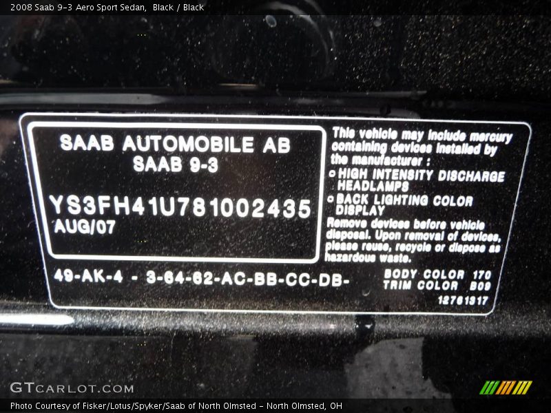 Black / Black 2008 Saab 9-3 Aero Sport Sedan