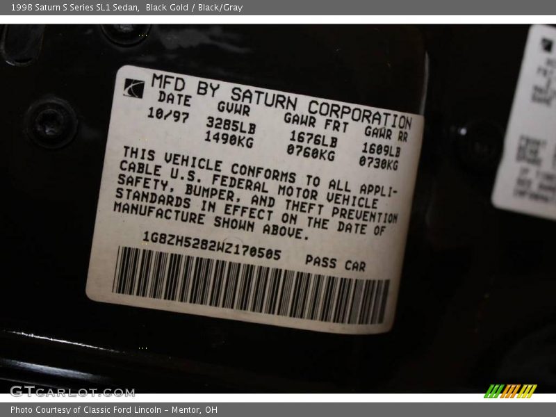 Black Gold / Black/Gray 1998 Saturn S Series SL1 Sedan