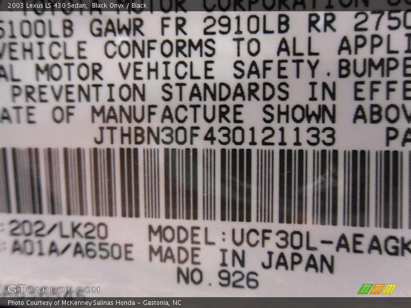 Black Onyx / Black 2003 Lexus LS 430 Sedan