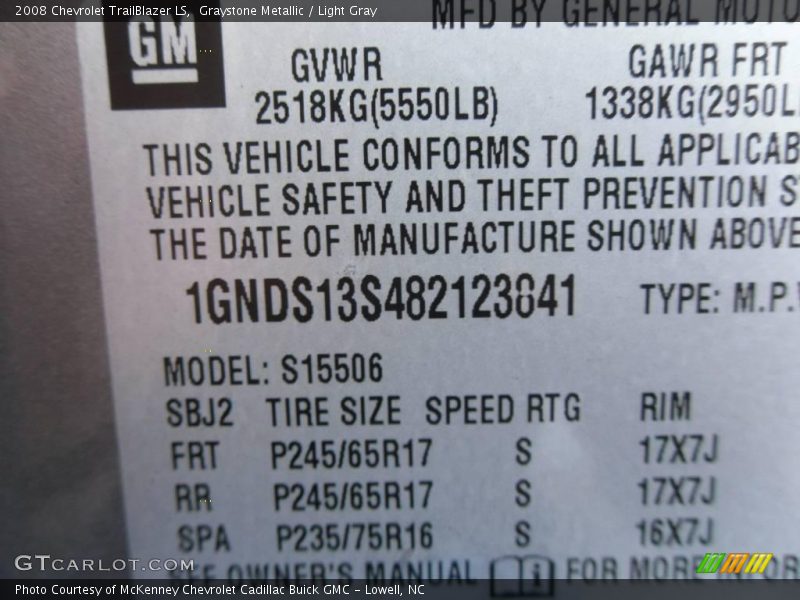 Graystone Metallic / Light Gray 2008 Chevrolet TrailBlazer LS