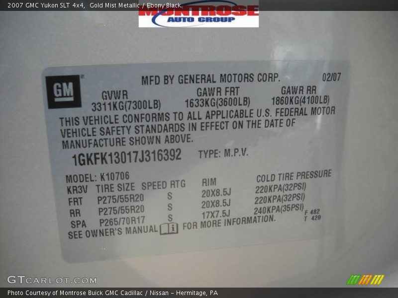 Gold Mist Metallic / Ebony Black 2007 GMC Yukon SLT 4x4