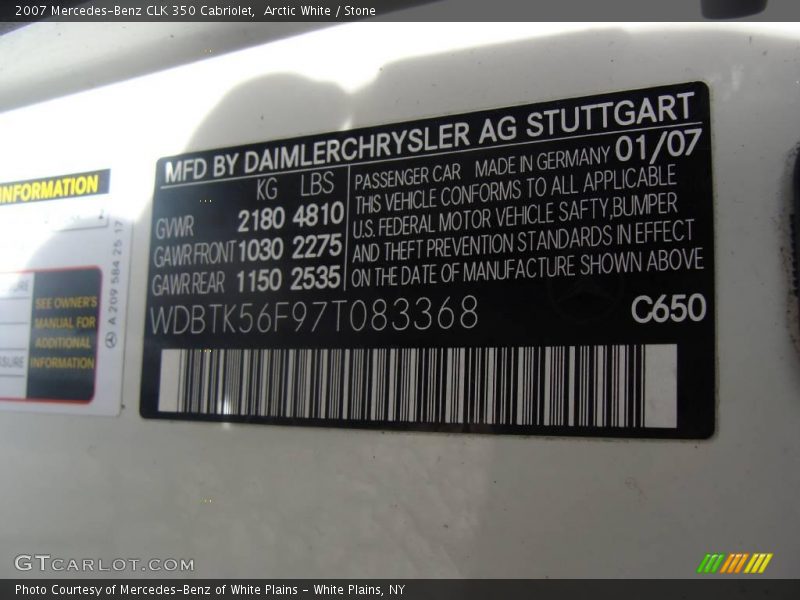 Arctic White / Stone 2007 Mercedes-Benz CLK 350 Cabriolet