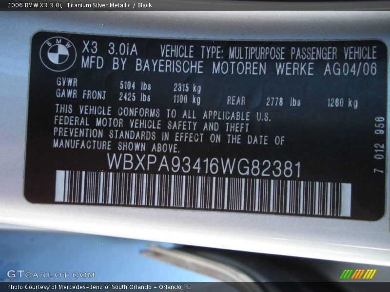 Titanium Silver Metallic / Black 2006 BMW X3 3.0i