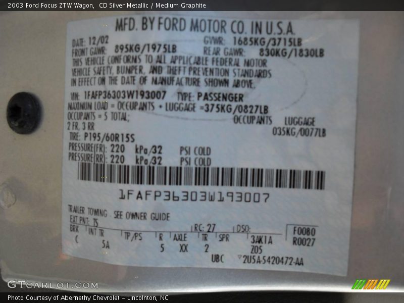 CD Silver Metallic / Medium Graphite 2003 Ford Focus ZTW Wagon