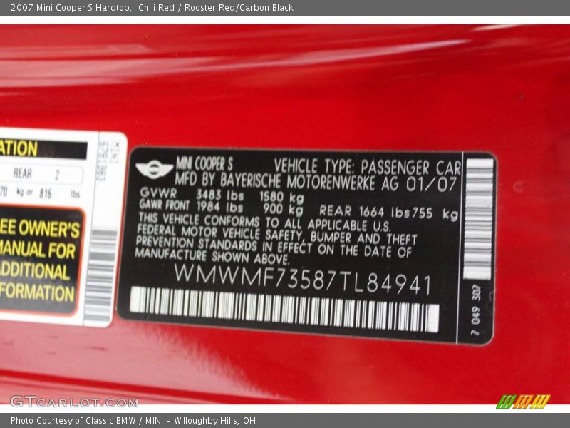 Chili Red / Rooster Red/Carbon Black 2007 Mini Cooper S Hardtop