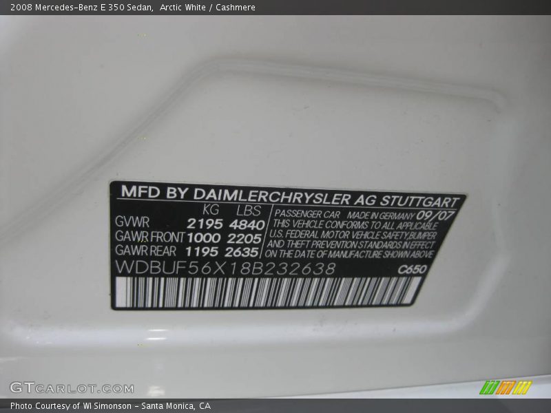 Arctic White / Cashmere 2008 Mercedes-Benz E 350 Sedan