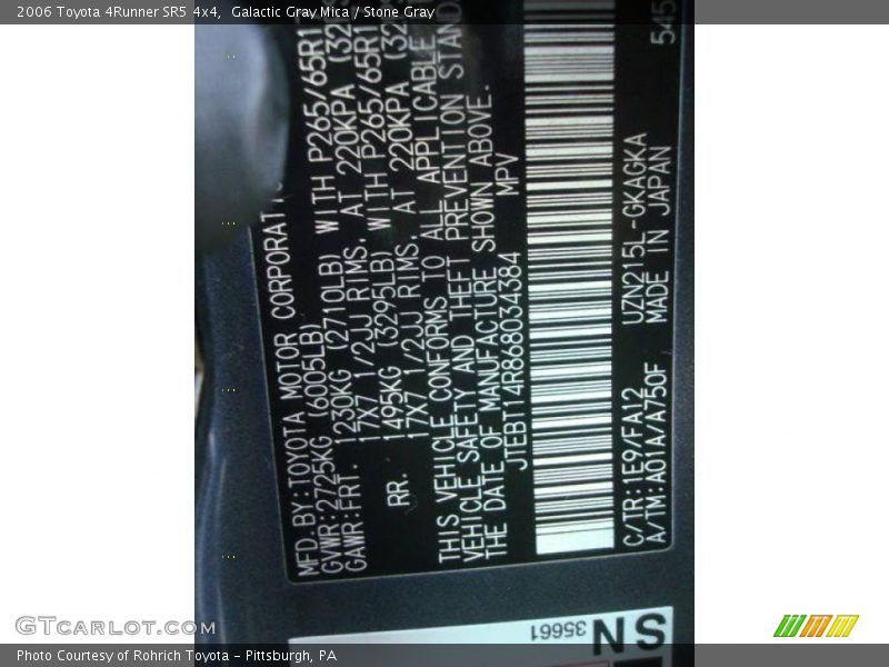 Galactic Gray Mica / Stone Gray 2006 Toyota 4Runner SR5 4x4