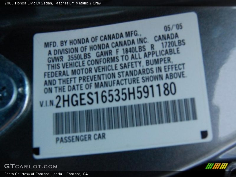 Magnesium Metallic / Gray 2005 Honda Civic LX Sedan