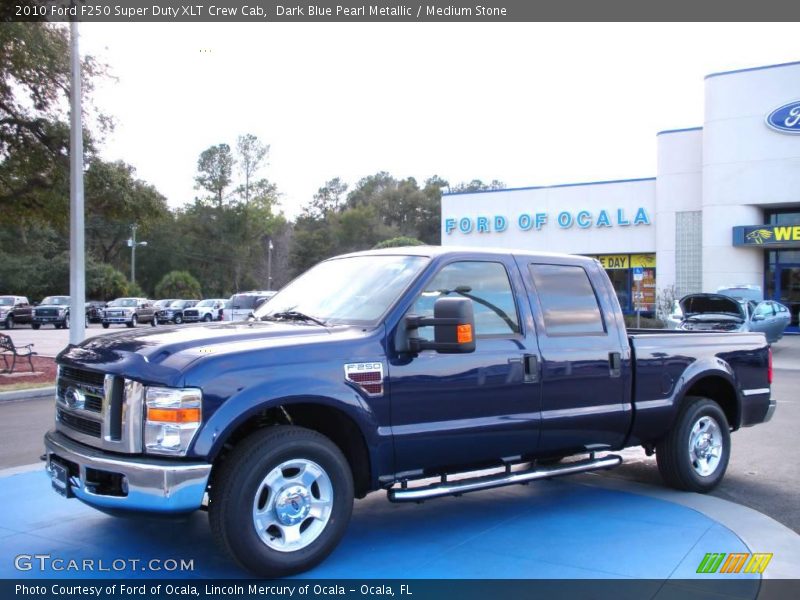 Dark Blue Pearl Metallic / Medium Stone 2010 Ford F250 Super Duty XLT Crew Cab