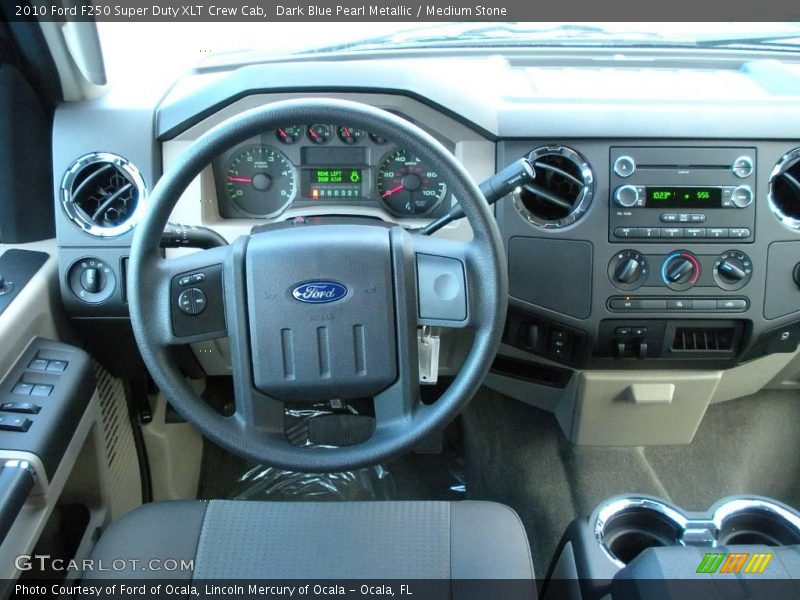 Dark Blue Pearl Metallic / Medium Stone 2010 Ford F250 Super Duty XLT Crew Cab