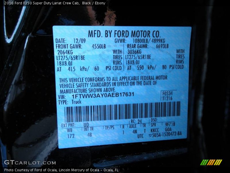 Black / Ebony 2010 Ford F350 Super Duty Lariat Crew Cab