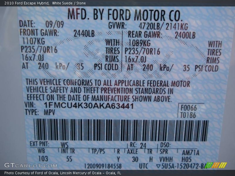 White Suede / Stone 2010 Ford Escape Hybrid