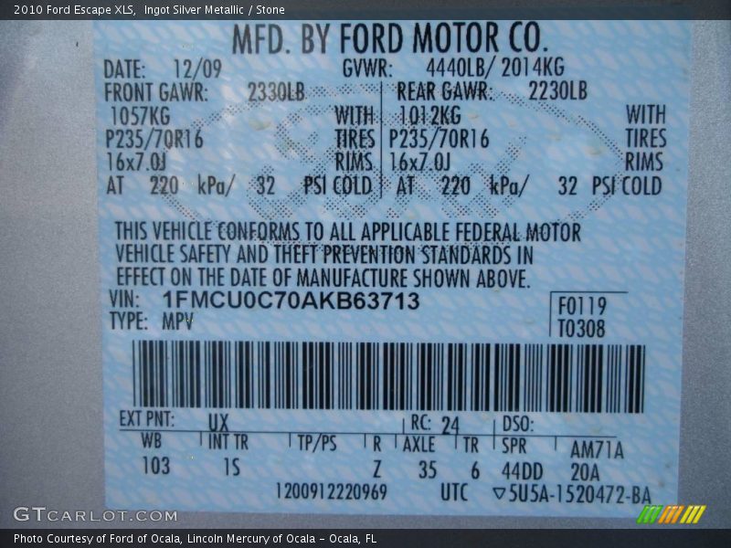 Ingot Silver Metallic / Stone 2010 Ford Escape XLS