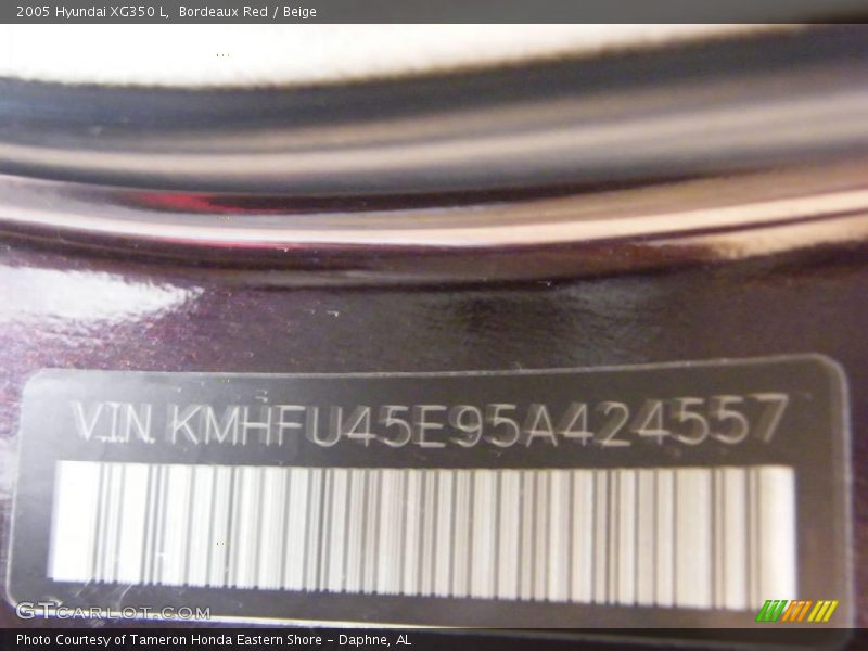 Bordeaux Red / Beige 2005 Hyundai XG350 L