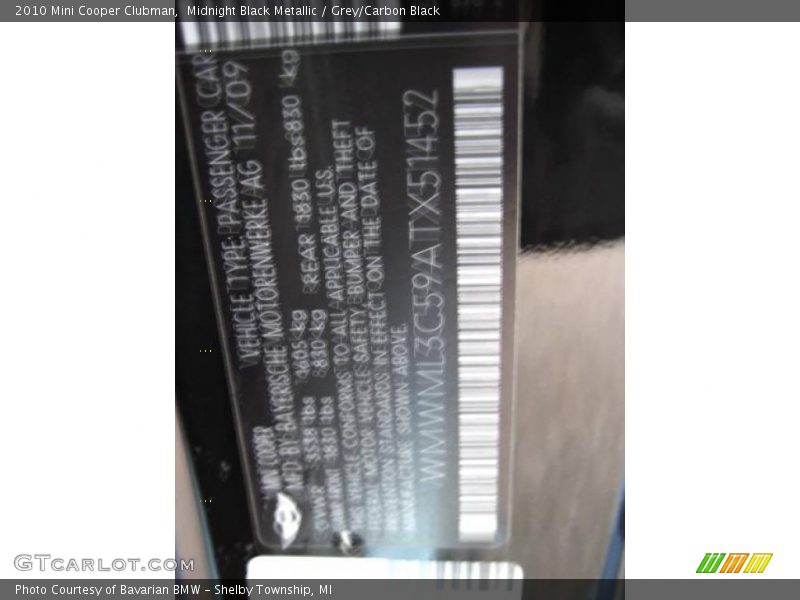 Midnight Black Metallic / Grey/Carbon Black 2010 Mini Cooper Clubman