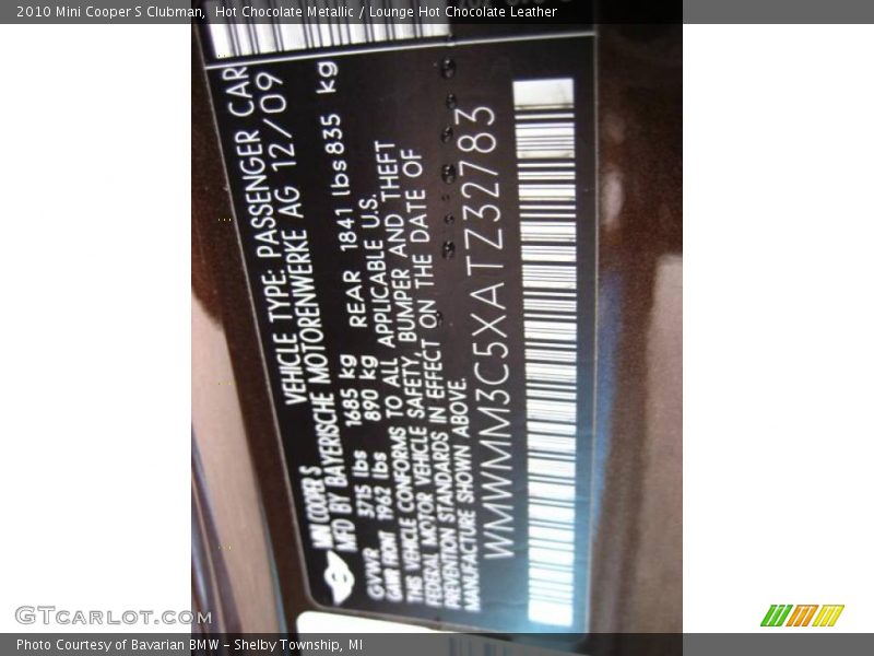 Hot Chocolate Metallic / Lounge Hot Chocolate Leather 2010 Mini Cooper S Clubman