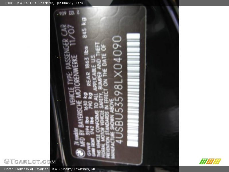 Jet Black / Black 2008 BMW Z4 3.0si Roadster