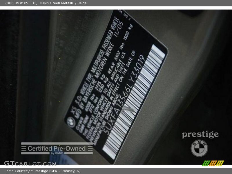 Olivin Green Metallic / Beige 2006 BMW X5 3.0i