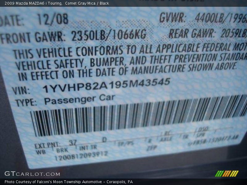 Comet Gray Mica / Black 2009 Mazda MAZDA6 i Touring