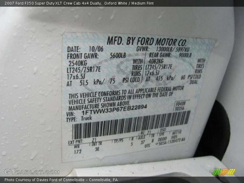 Oxford White / Medium Flint 2007 Ford F350 Super Duty XLT Crew Cab 4x4 Dually
