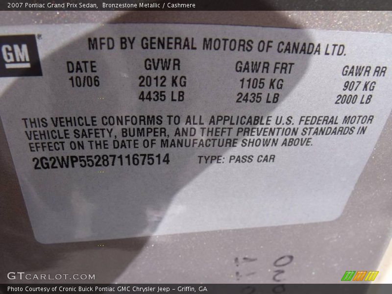 Bronzestone Metallic / Cashmere 2007 Pontiac Grand Prix Sedan