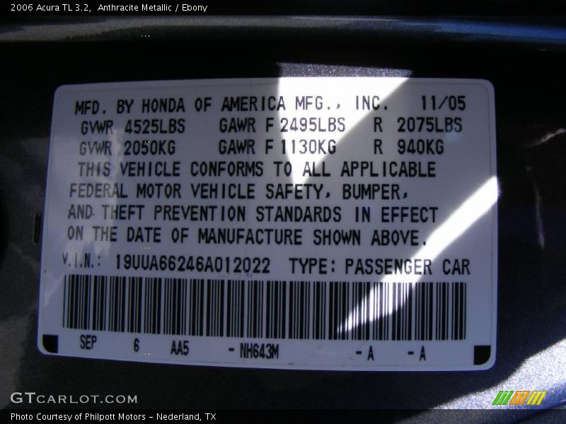 Anthracite Metallic / Ebony 2006 Acura TL 3.2