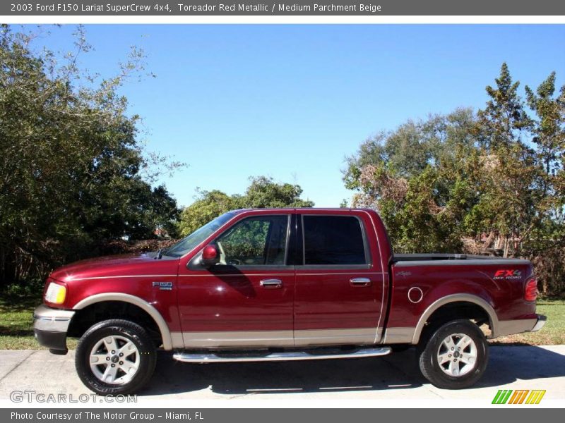 Toreador Red Metallic / Medium Parchment Beige 2003 Ford F150 Lariat SuperCrew 4x4