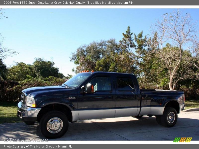 True Blue Metallic / Medium Flint 2003 Ford F350 Super Duty Lariat Crew Cab 4x4 Dually