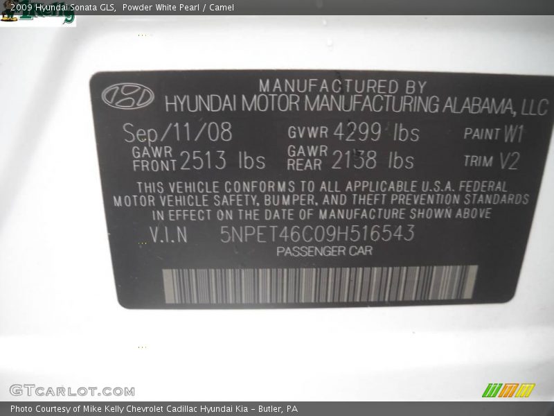 Powder White Pearl / Camel 2009 Hyundai Sonata GLS