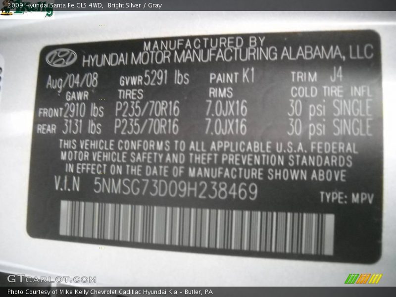 Bright Silver / Gray 2009 Hyundai Santa Fe GLS 4WD