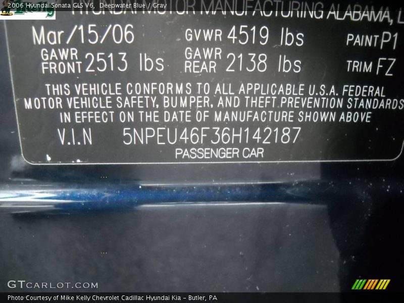 Deepwater Blue / Gray 2006 Hyundai Sonata GLS V6