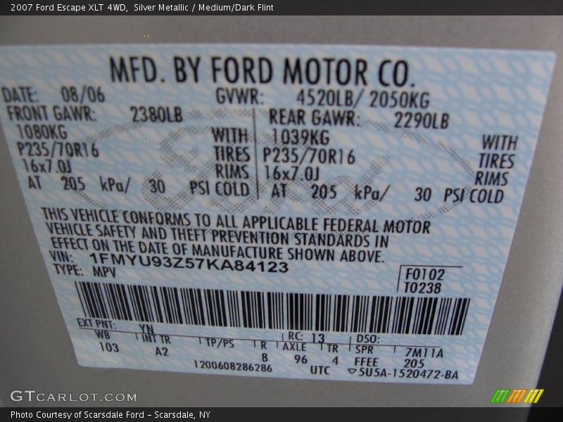 Silver Metallic / Medium/Dark Flint 2007 Ford Escape XLT 4WD