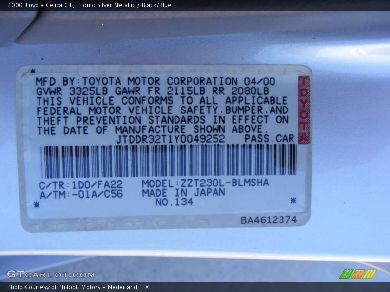 Liquid Silver Metallic / Black/Blue 2000 Toyota Celica GT