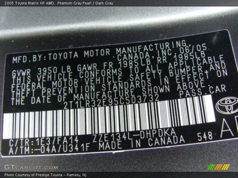 Phantom Gray Pearl / Dark Gray 2005 Toyota Matrix XR AWD
