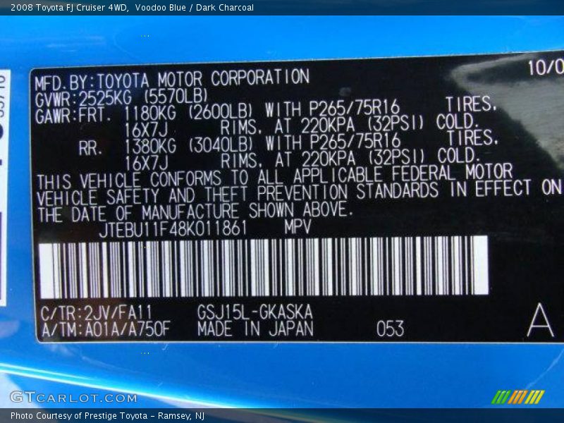 Voodoo Blue / Dark Charcoal 2008 Toyota FJ Cruiser 4WD