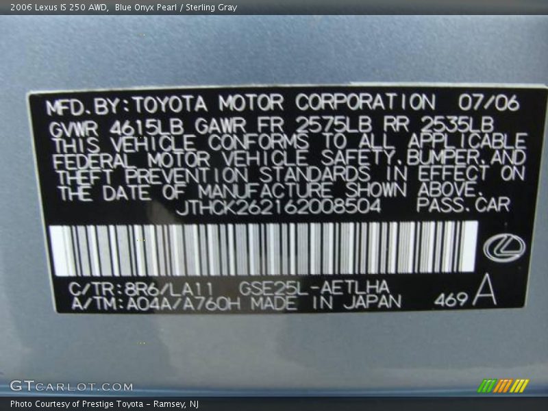 Blue Onyx Pearl / Sterling Gray 2006 Lexus IS 250 AWD
