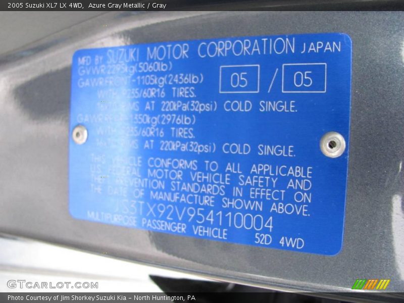 Azure Gray Metallic / Gray 2005 Suzuki XL7 LX 4WD